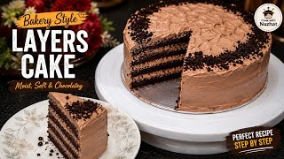 Bakery-Style Layered Chocolate Cake Recipe | Soft & Moist Chocolate Cake Recipe | Cook with Nuzhat screenshot 4
