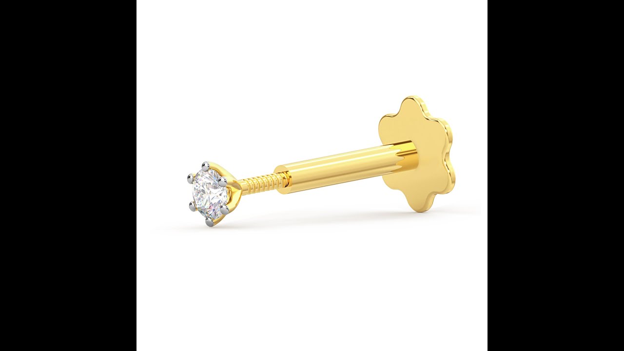 2.4mm Diamond Nose Stud/Lip Labret/Screw Ring Piercing Pin Bone 14Kt Gold 19G Straight nose rings