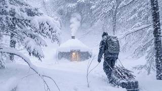 Surviving Alone a Brutal -30°C Winter Night Alone in an Abandoned Log Cabin [4K]