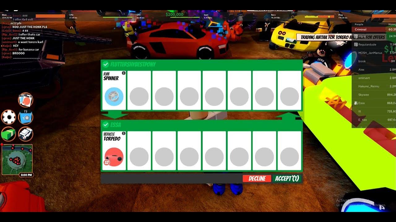 Trading my spinner rims for a torpedo, Roblox Jailbreak trading. YouTube