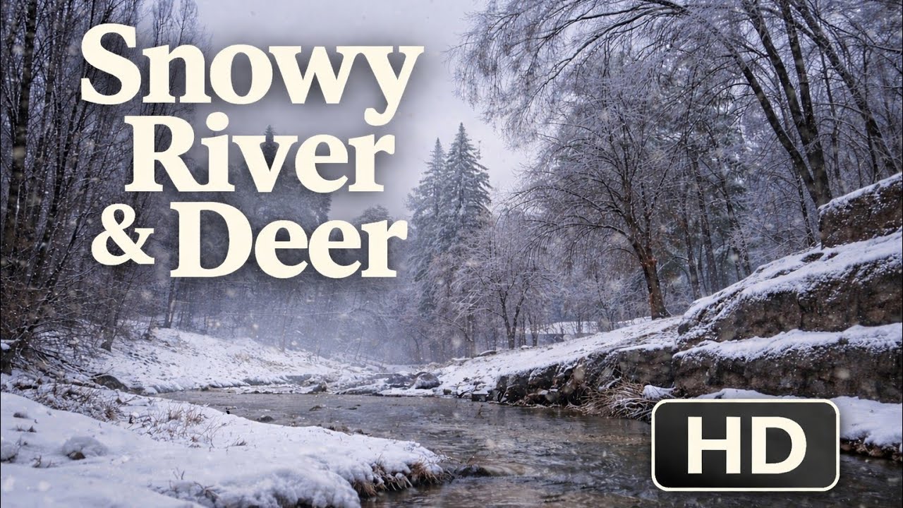 1 Hour Snowy River & Deer Crossing 🦌🌊❄️ Natural Water Sounds for Sleep (No Music)