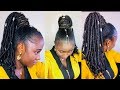 HOW TO/ HIGH PONYTAIL WITH FAUX LOCS CROCHET BRAIDS ON 4C HAIR/ NO CORNROW