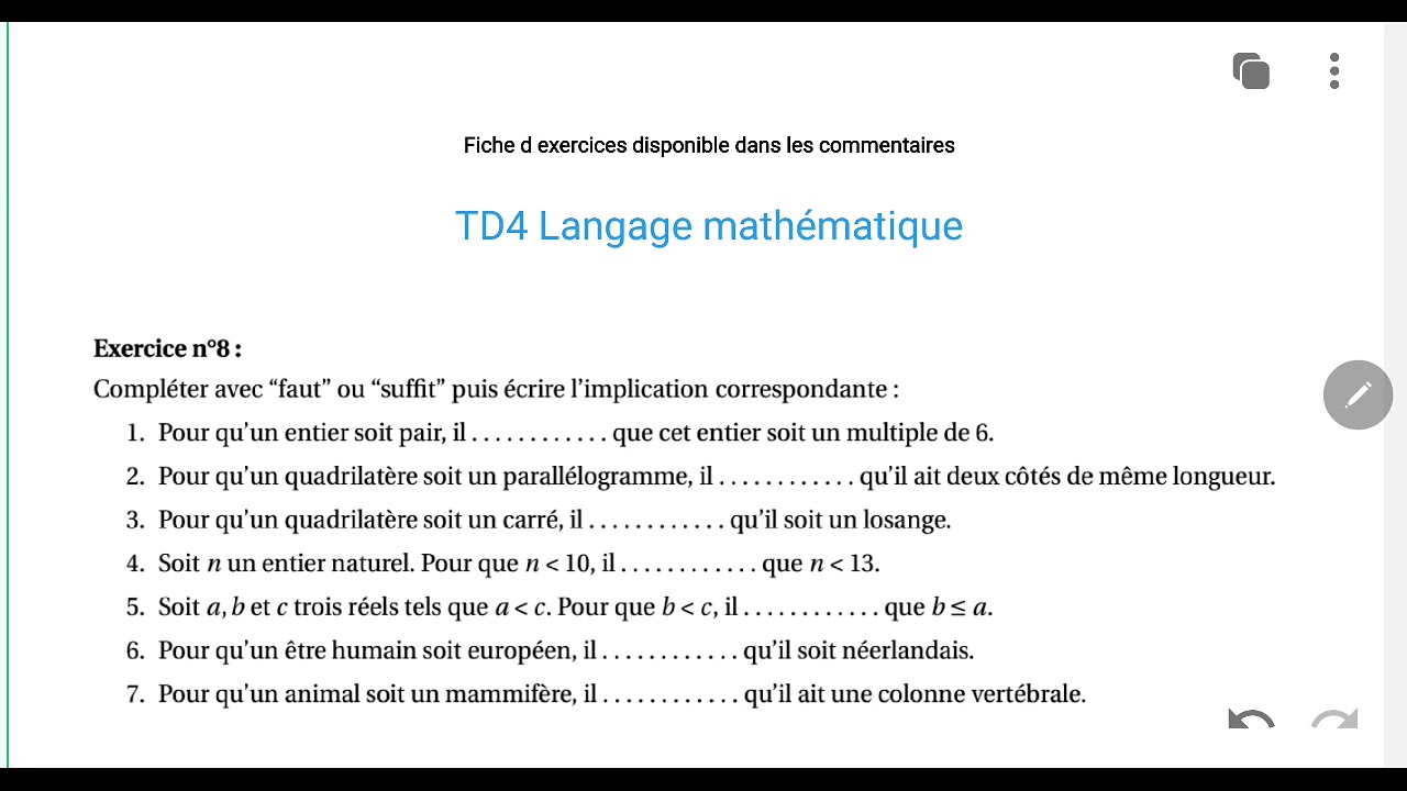 TD4 Langage mathématique Exercice 8 - YouTube