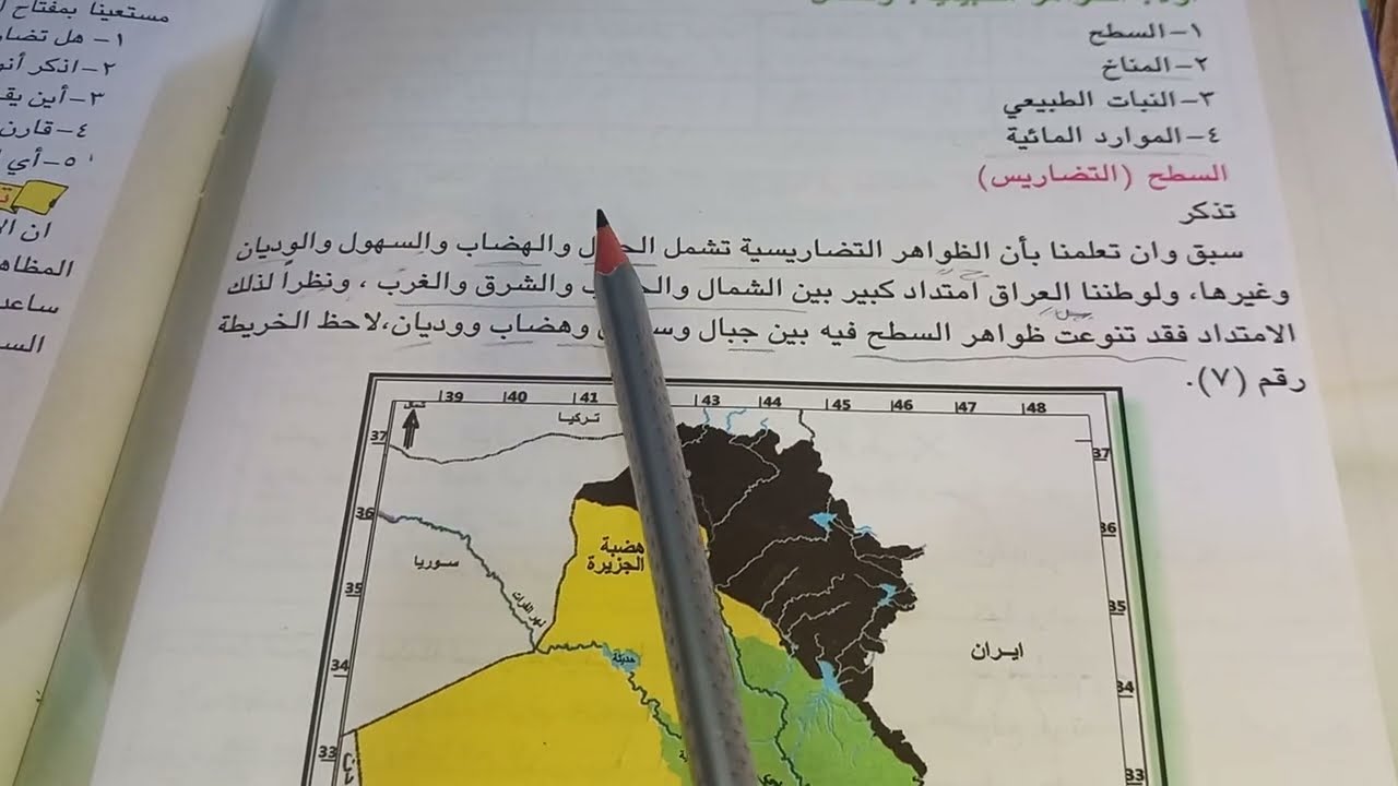 اجتماعيات الصف الخامس الابتدائي صفحة 18 و 19 الفصل الثاني جغرافية العراق