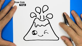 HOW TO DRAW A CUTE VOLCANO, DRAWING VOLCANO, STEP BY STEP, DRAW CUTE THINGS