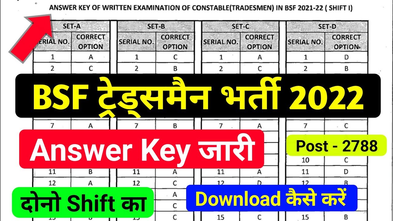 Answer Key जारी 🔥 BSF Tradesman Answer Key 2022 जारी हो गया ! BSF Tradesman Exam Answer Key 2022