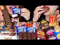 ASMR TRYING SNACKS FROM AROUND THE WORLD NUTELLA OREO RITZ CAKE CRUNCH CHOCOLATE LAY S CHIPS 먹방 