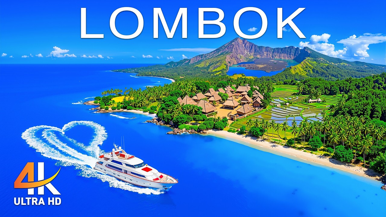 [4K] Lombok Island Paradise 🌊 Majestic Rinjani & Pristine Beaches Aerial With Deep House Chill