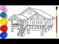 Vẽ ngôi nhà 3D đơn giản và tô màu cho bé | Dạy bé vẽ | Dạy bé tô màu | Rumah Halaman Mewarnai
