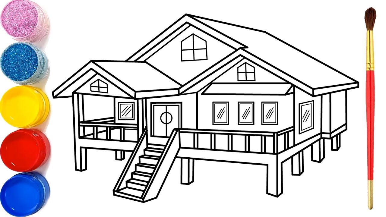 Vẽ ngôi nhà 3D đơn giản và tô màu cho bé  Dạy bé vẽ  Dạy bé tô màu   Rumah Halaman Mewarnai  YouTube