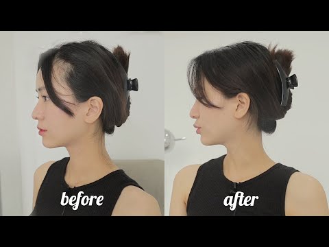 sub)✂️Cut Side Bang Covering the M-shaped Hairline through Self Cut(feat.Daily Glow Makeup✨