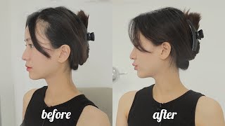 sub)✂️Cut Side Bang Covering the M-shaped Hairline through Self Cut(feat.Daily Glow Makeup✨