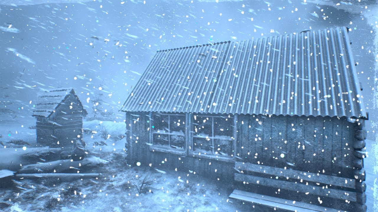 BLIZZARD at cabin in Lapland. Heavy howling snowstorm. Strong wind ...