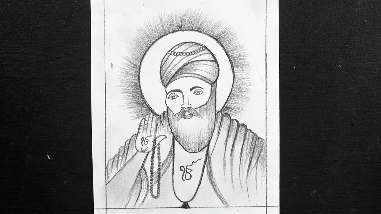 Great Pencil Sketch Of Guru Nanak Dev Ji | DesiPainters.com