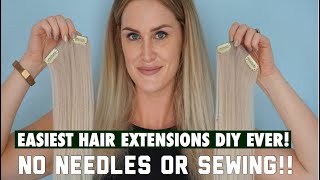 DIY HAIR EXTENSIONS: Easiest &amp; Cheapest Way to DIY clip in extensions EVER! NO SEWING NEEDED!