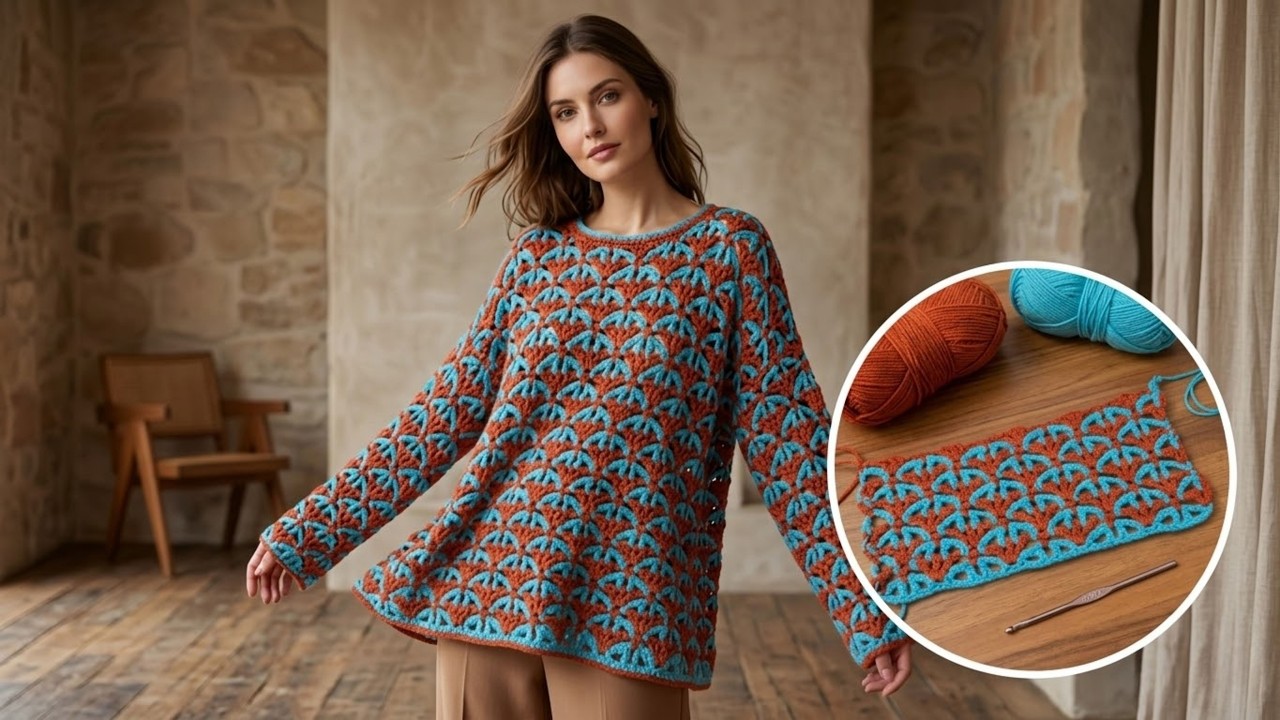 Görenler HAZIR Sandı! 😍 İki Renkli MUHTEŞEM Tığ İşi Kazak | Boho Crochet Sweater Tutorial ✨