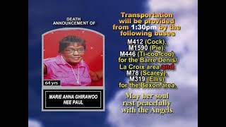 Marie Anna Ghirawoo ~ Short Obituary