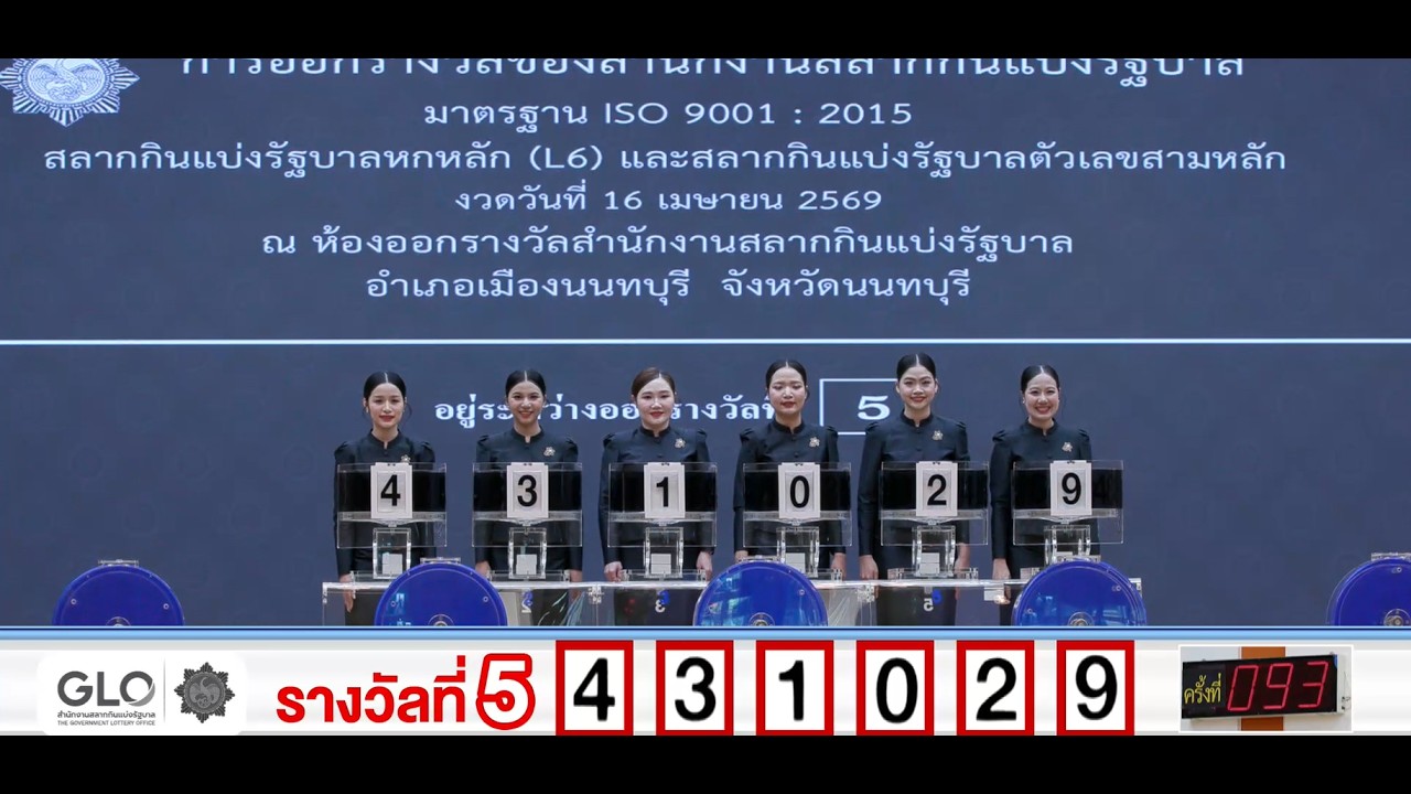 ถ่ายทอดสดการออกรางวัลสลากกินแบ่งรัฐบาล งวดวันที่ 16 เมษายน 2569