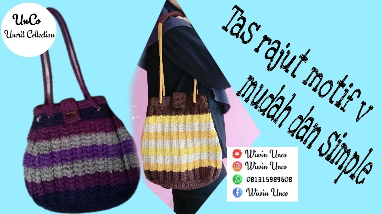 Tas rajut mudah untuk pemula ll tas rajut motif v ll tas rajut simple @WiwinUnCo