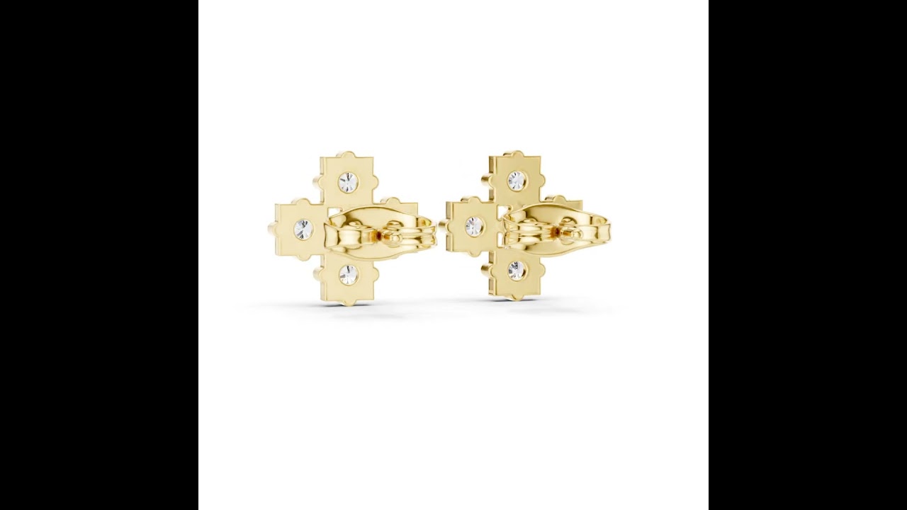Round Cut Diamond Geometric Cross Earrings