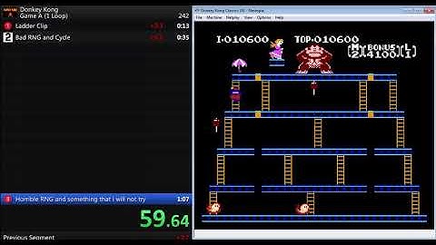 Donkey Kong NES (emulator) speedrun (DK Classics)  1:10