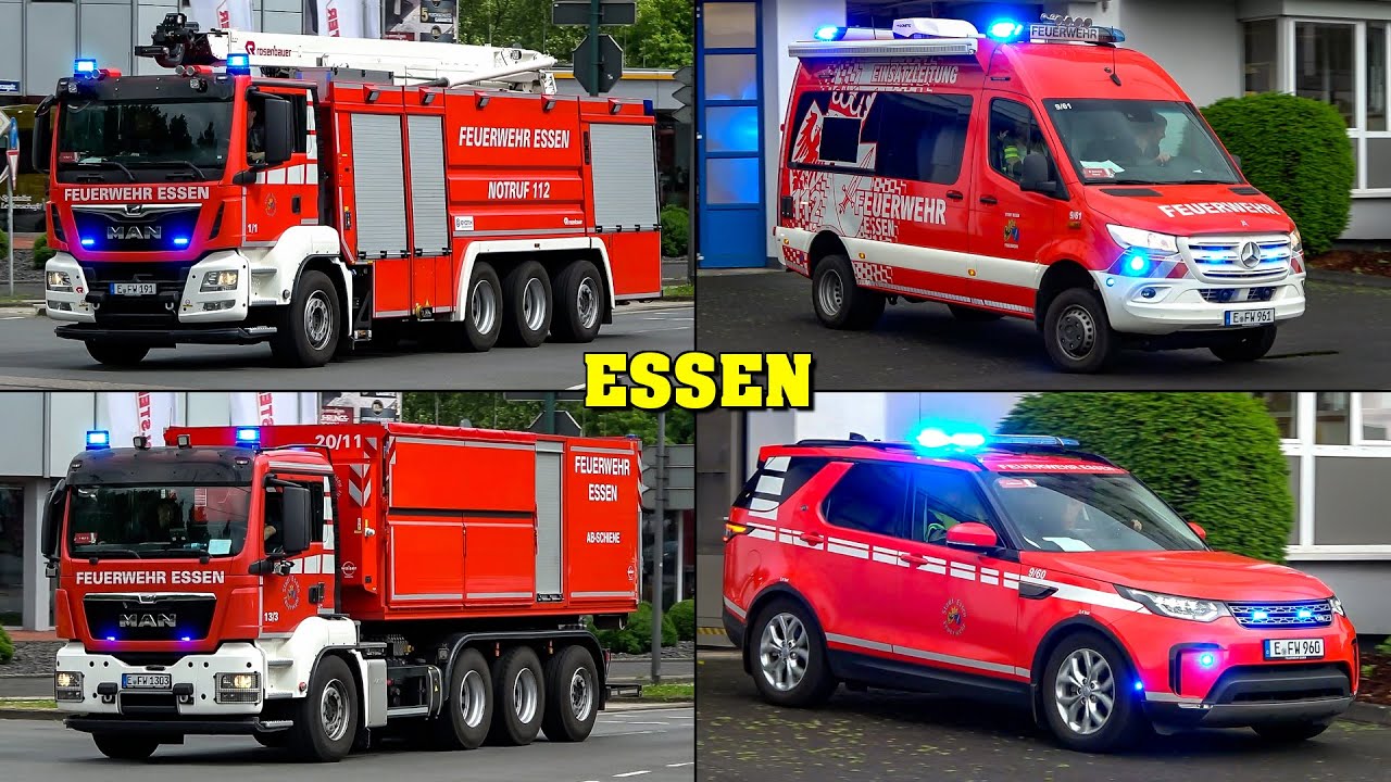 [Evakuierung der HAUPTFEUERWACHE] - Feuerwehr ESSEN: Diverse Sonderfahrzeuge auf Einsatzfahrt!