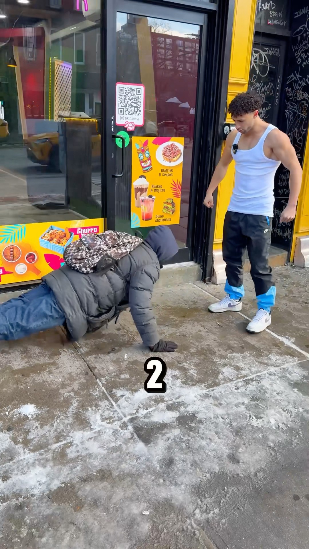 Making him do pushups in the snow for free food??‼️