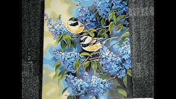 Картина по номерам "Синицы в сирени". Painting by numbers "Bird in Lilac"