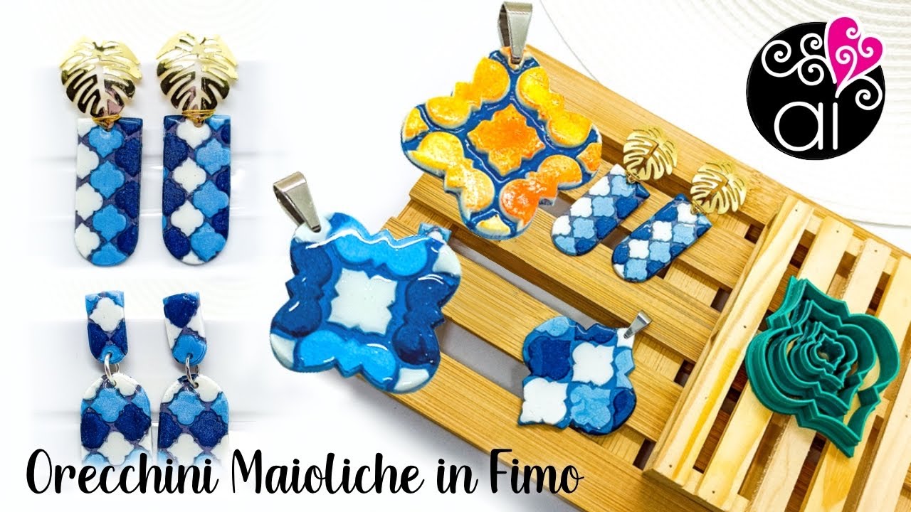 Orecchini Maioliche in Fimo con i cutters archideeshop.com + Ginkgo Biloba | Polymer Clay Tutorial