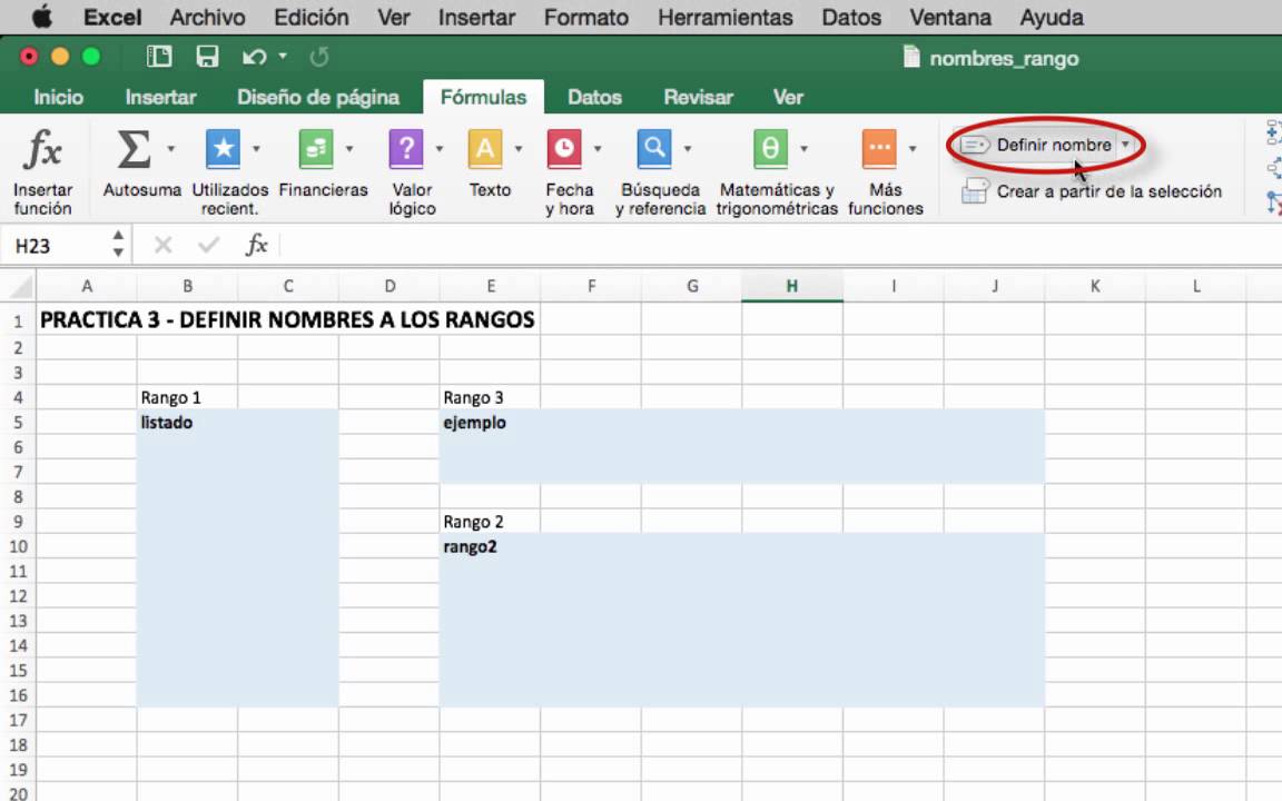 Definir Nombres A Rangos En Excel Youtube