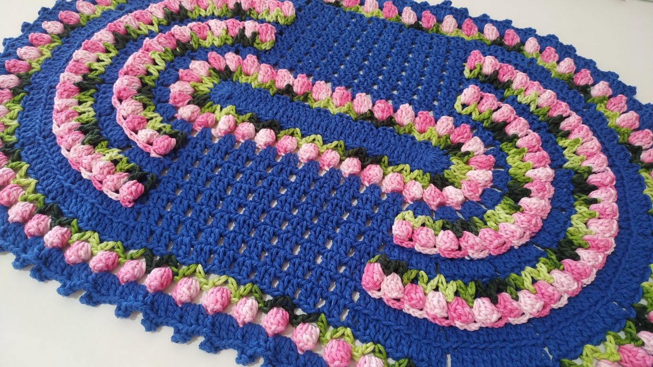 tapete de crochê oval passo a passo jardim das tulipas 🌷