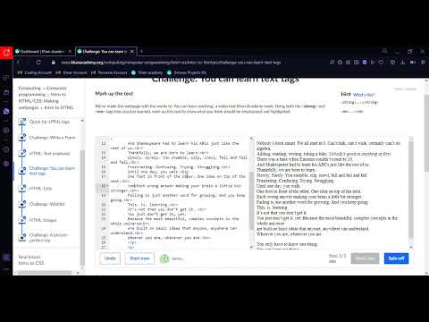 Challenge: You can learn text tags {Khan academy}