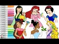 Disney Princess Coloring Book Compilation Snow White Mulan Elena Tiana Ariel Rapunzel