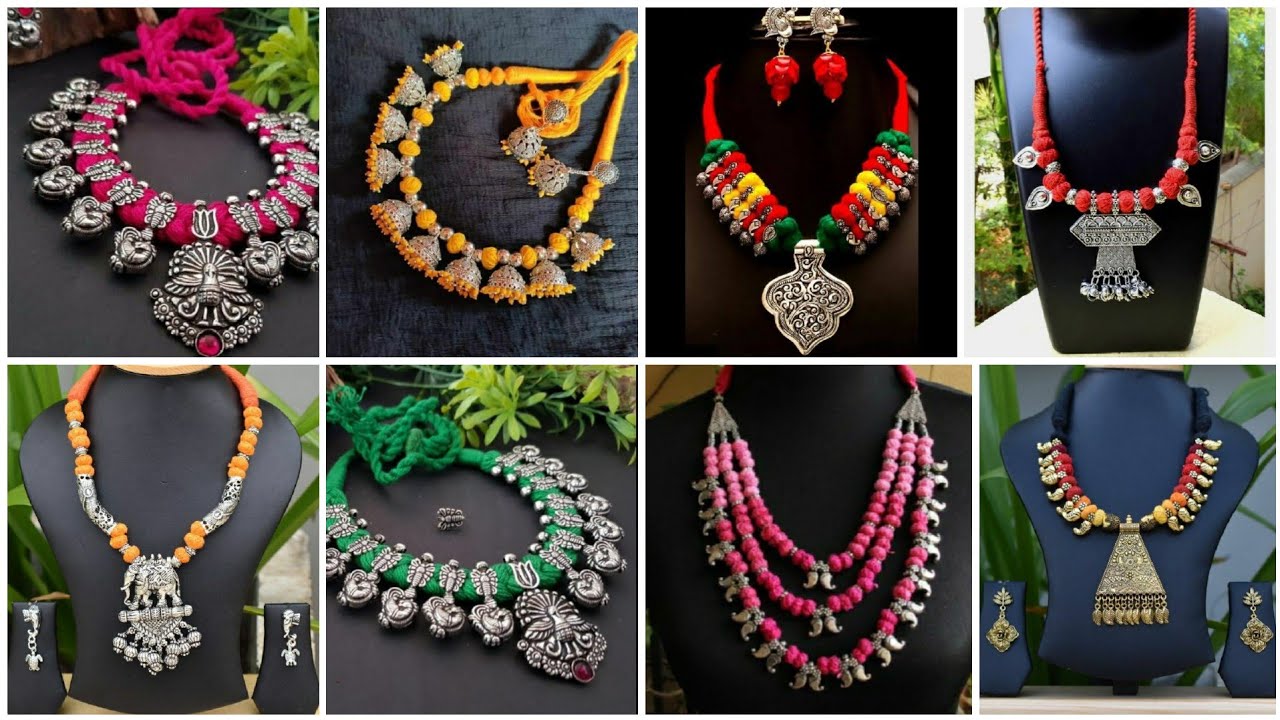 Latest Stylish sliver jwellery dsings! Beautiful Oxidize silver jewelry with thread beads