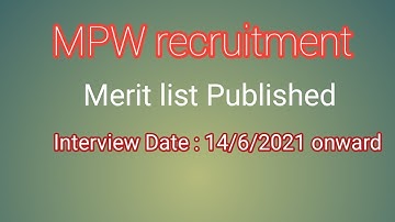 Tripura MPW Merit List Publised  2021 || Interview Date Start From 14/06/2021|| Vacancy-100