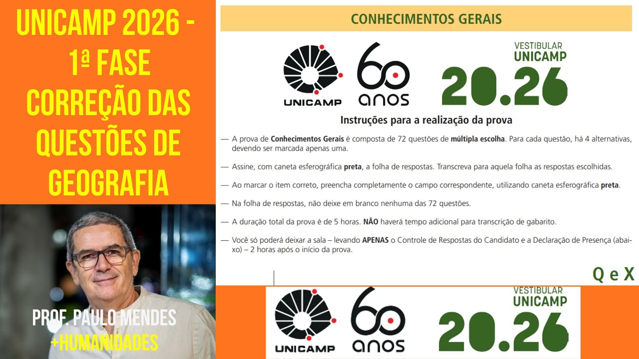 UNICAMP 2026: CORREÇÃO DAS QUESTÕES DE GEOGRAFIA DA 1ª FASE
