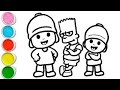 Cute Pocoyo With sampsons Drawing, Painting and Coloring For Kids and Toddlers_ Easy Drawing
