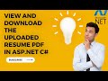 How to upload and display pdf in Asp. Net | How to generate pdf and download resume PDF Asp. Net C#