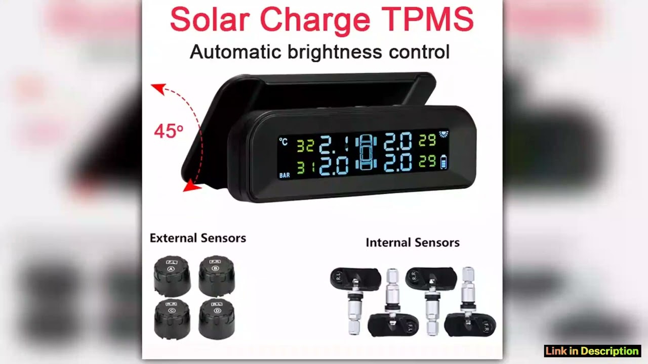 Smart car TPMS tire pressure monitoring system solar digital clock LCD display car tire pressure