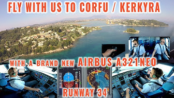 CORFU 🇬🇷 Island (CFU) | Brand new Airbus A321 NEO approach + landing Rwy 34 | pilots + cockpit