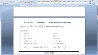 Video 13 PART 1 Basic Differentiation Properties