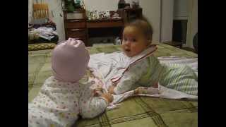 5 / 6 month old twins talking to each other part 1