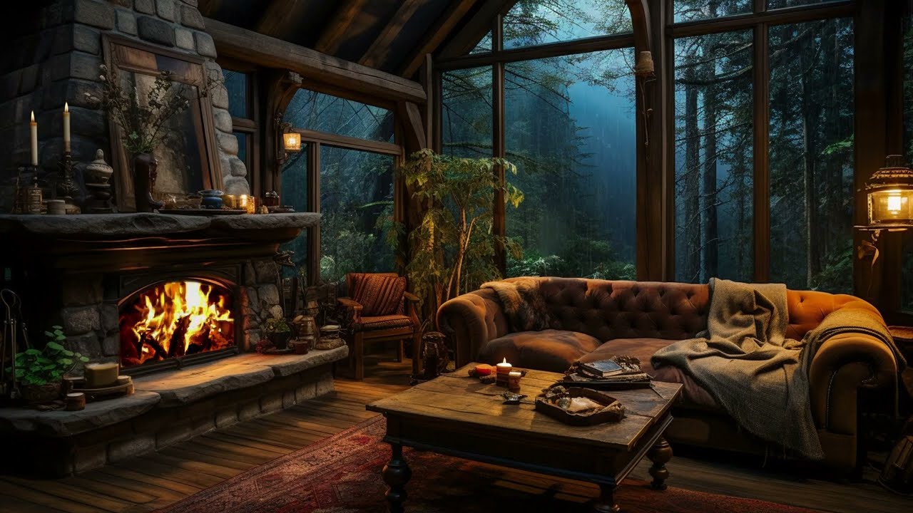 Cozy Treehouse with Rain & Fireplace Sounds to Sleep, Relax, Study