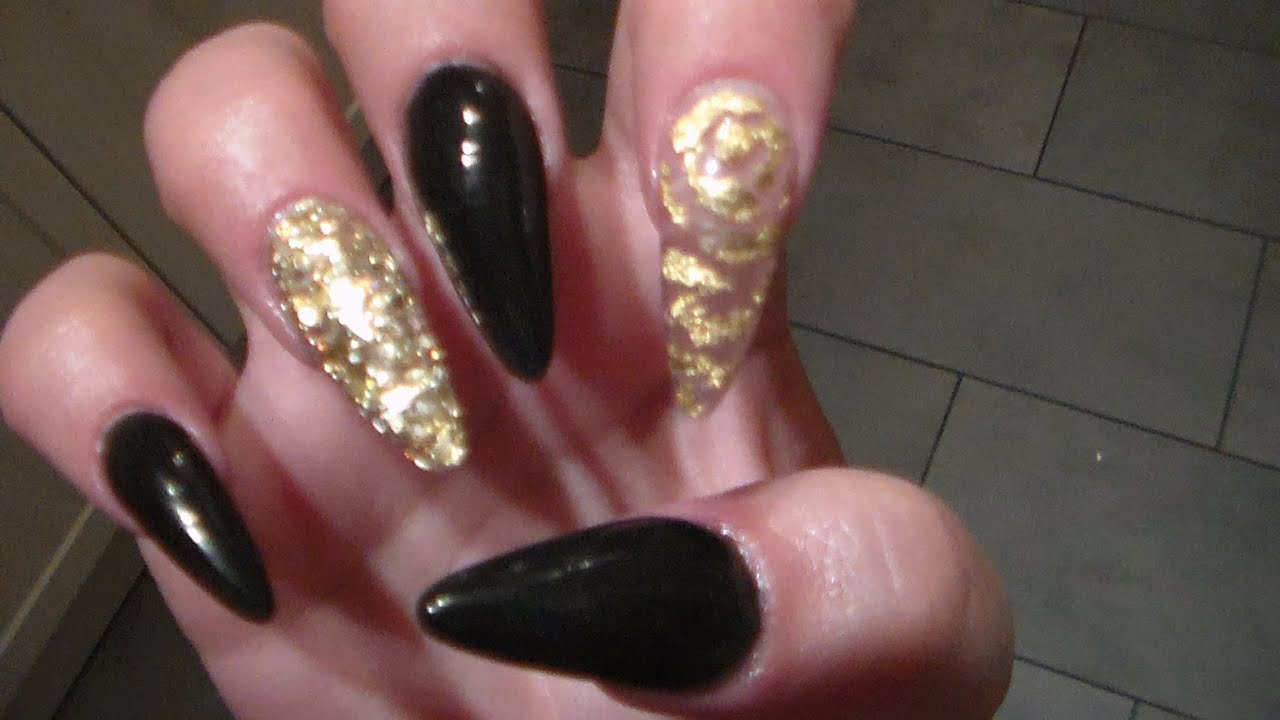Acrylic Nails | Black And Gold - YouTube