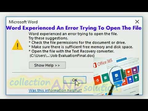 How to fix Word experienced an error trying to open the file in Microsoft Word.