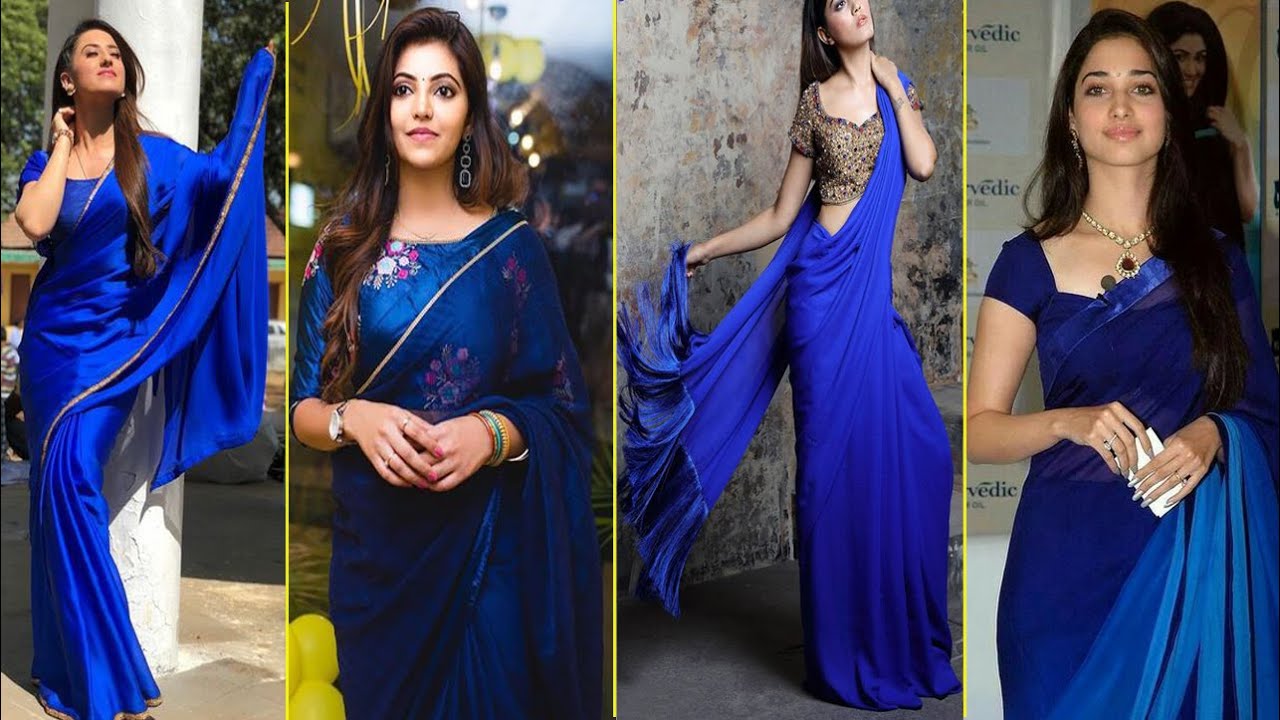 DARK BLUE SAREE DESIGN TO A NEW LOOK, STYLE YOURSELF WITH GORGEOUS TRENDY BLUE  SAREES FOR PARTIES - YouTube