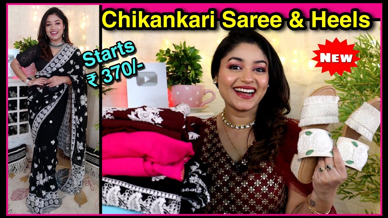 Chikankari Sari, Footwear Starts ₹ 370/ in Amazon kurti Haul Online