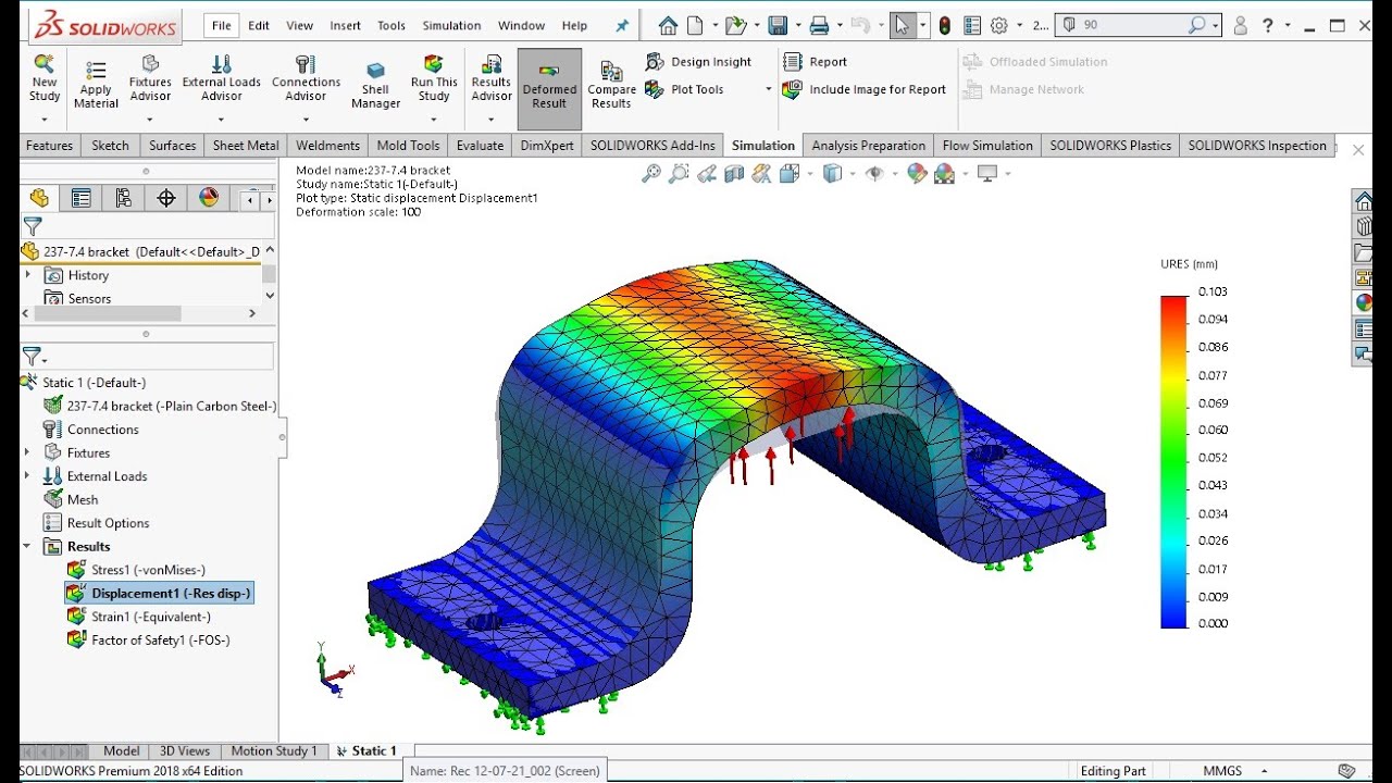 Steel bracket structural analysis in Solidworks - YouTube
