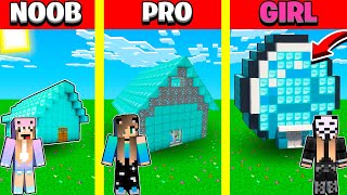 Minecraft Battle: DIAMOND BLOCK BASE HOUSE BUILD CHALLENGE - NOOB vs PRO vs GIRL / Animation