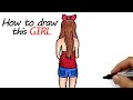 Draw easy a girl with a bow in shorts